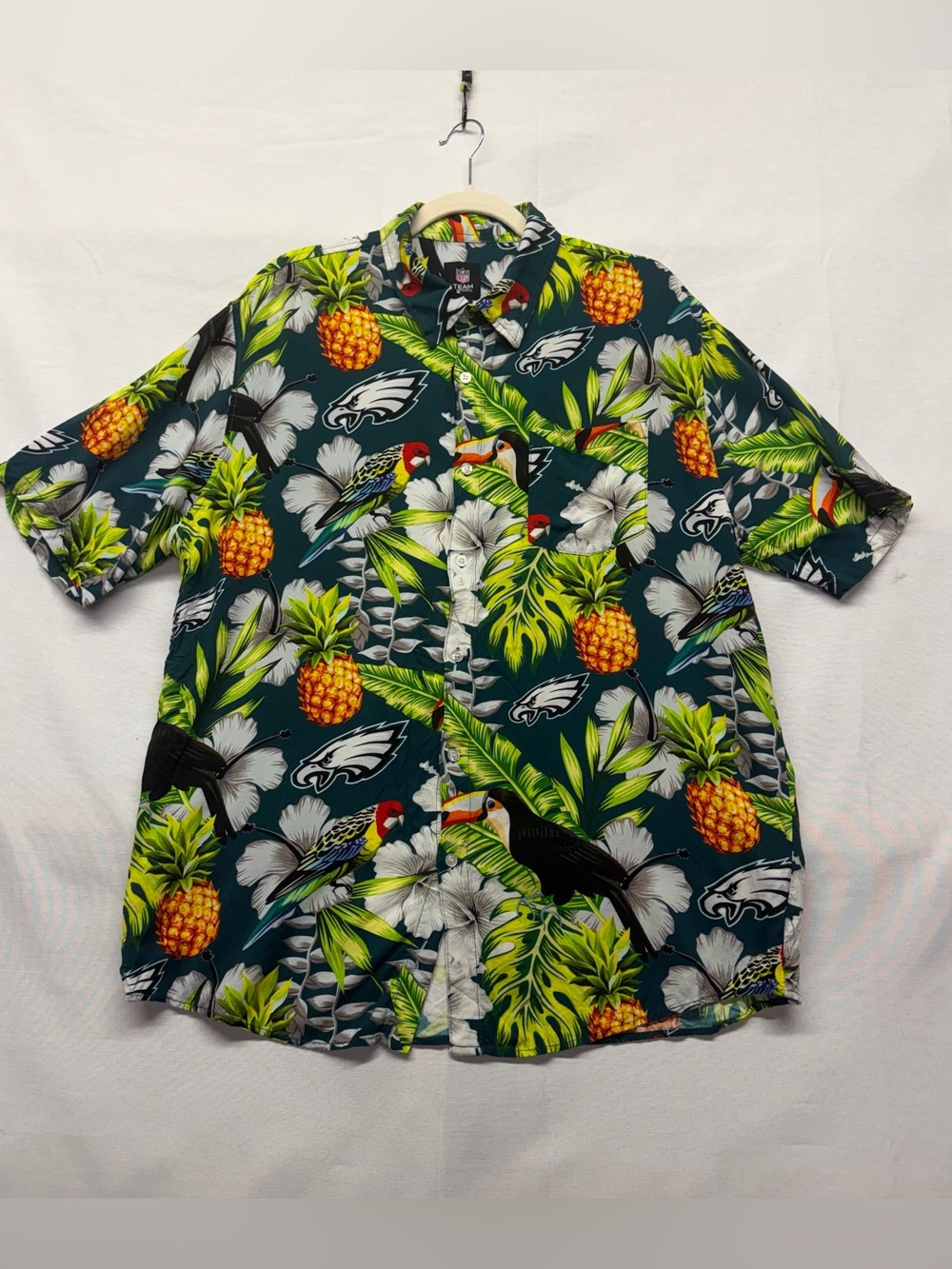 NFL Philadelphia Eagles Teal Tropical Pineapple Toucan Button-Up Shirt Xl